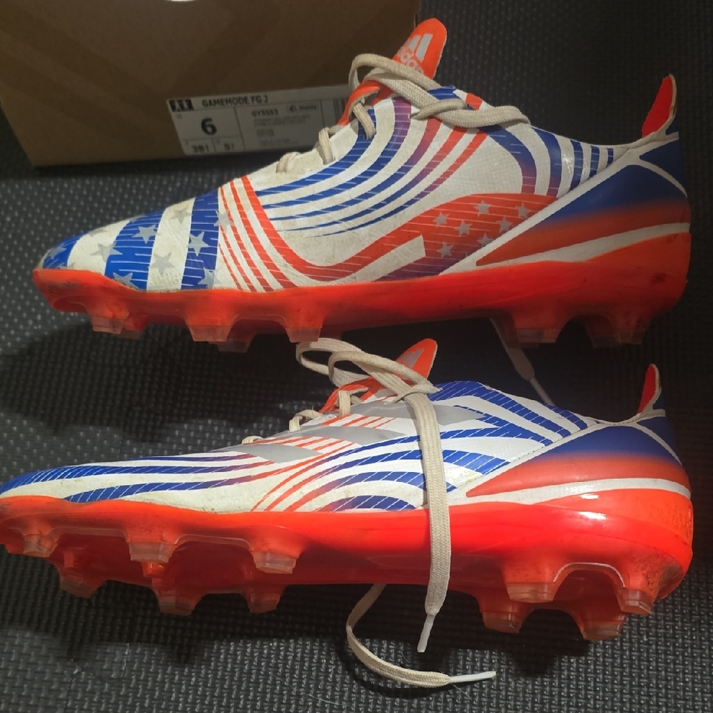 Adidas Kids Cleats - Red, Blue, and White